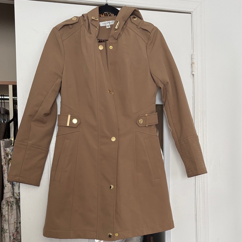 Via Spiga Brown Trench Coat with Gold Details